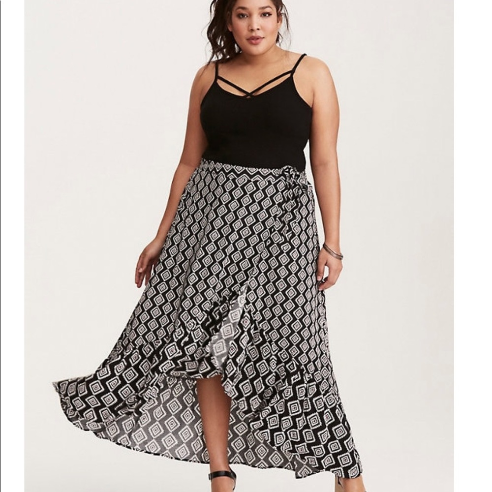 Torrid Ikat print wrap challis maxi skirt